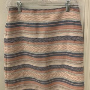 Loft - Polyester/Cotton Skirt - 0 - Pastel Blue/Pink/Cream Striped